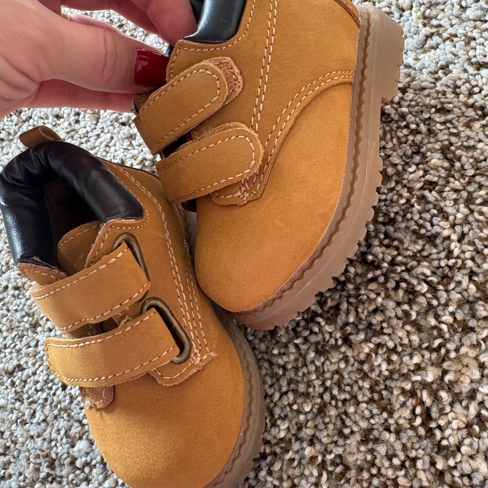 Kids Tan Shoes with Velcro Straps